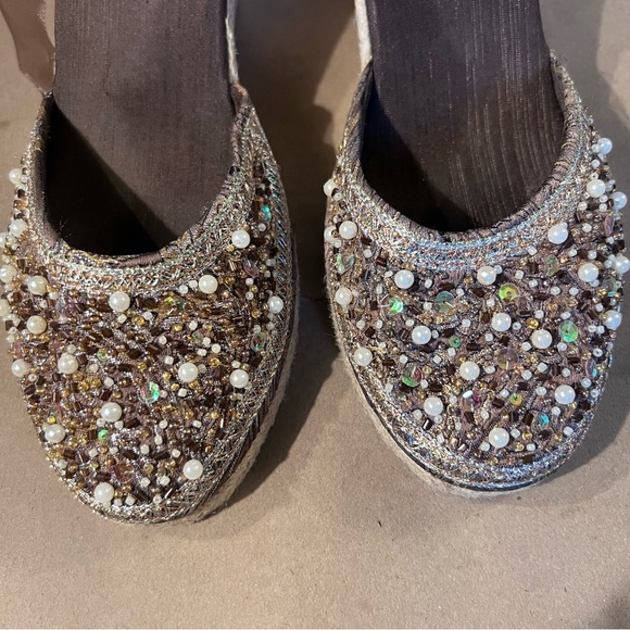 Steve Madden Bommbay Brown Beaded Espadrilles Wedge Ankle Tie Women’s US 9B - Picture 2 of 9